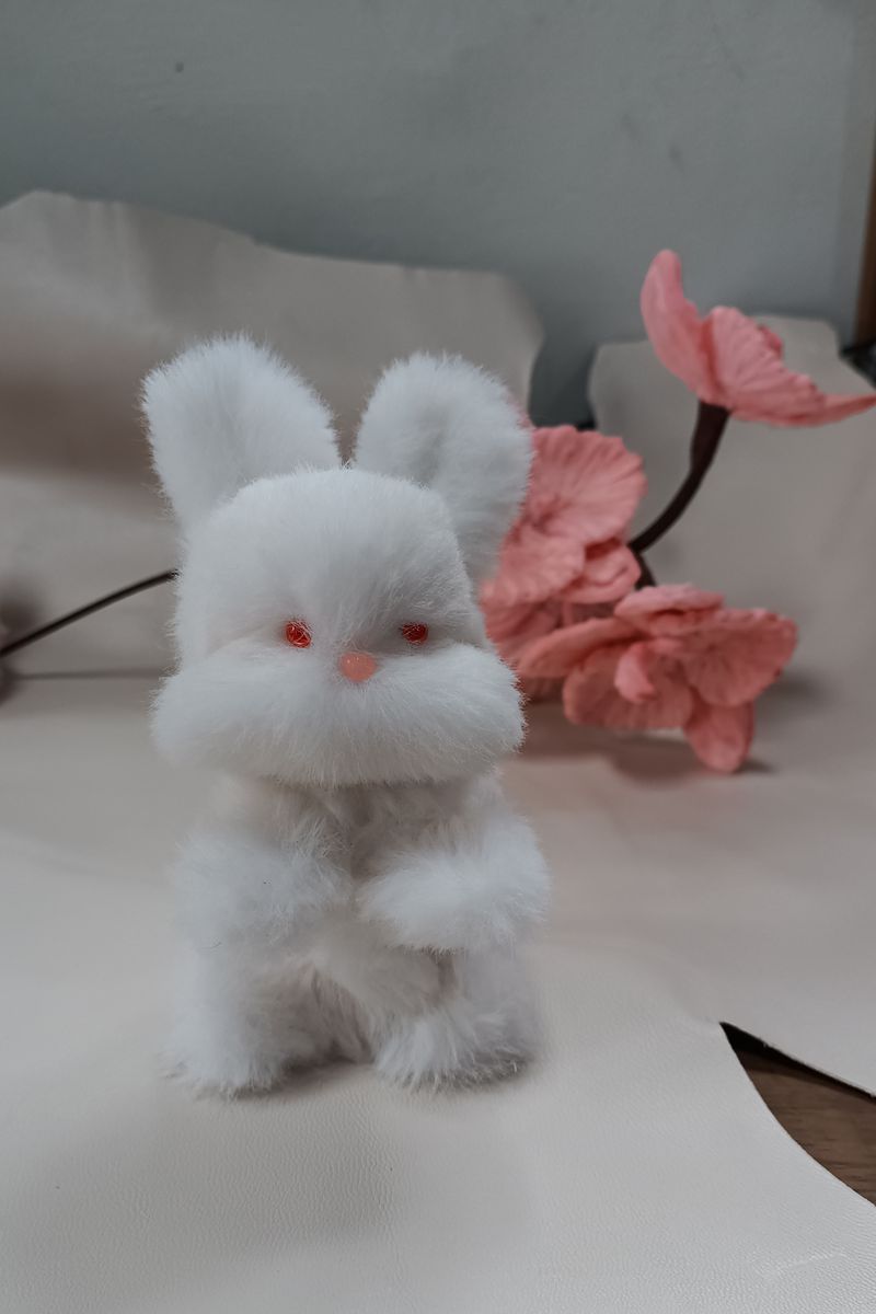 Handmade Large Pipe Cleaner Fleece Bunny (White and Pink)