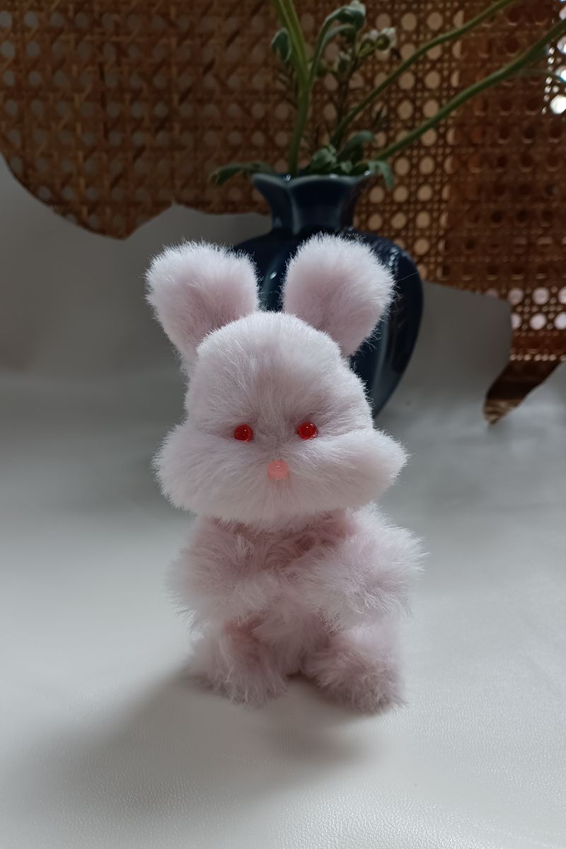 Handmade Large Pipe Cleaner Fleece Bunny (White and Pink)