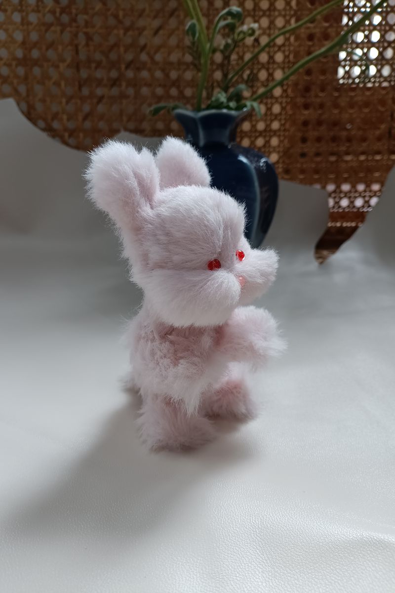 Handmade Large Pipe Cleaner Fleece Bunny (White and Pink)