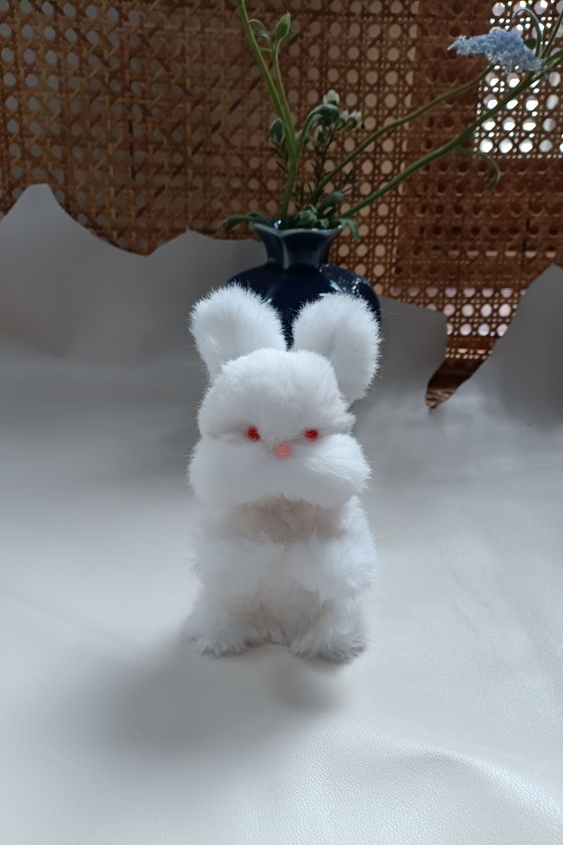 Handmade Large Pipe Cleaner Fleece Bunny (White and Pink)