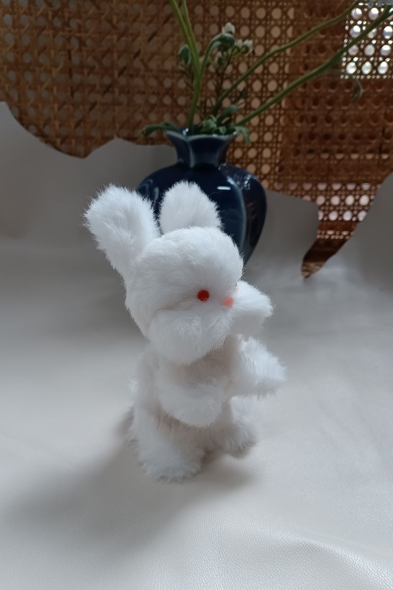 Handmade Large Pipe Cleaner Fleece Bunny (White and Pink)