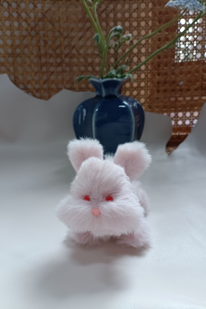 Handmade Large Pipe Cleaner Fleece Bunny (White and Pink)