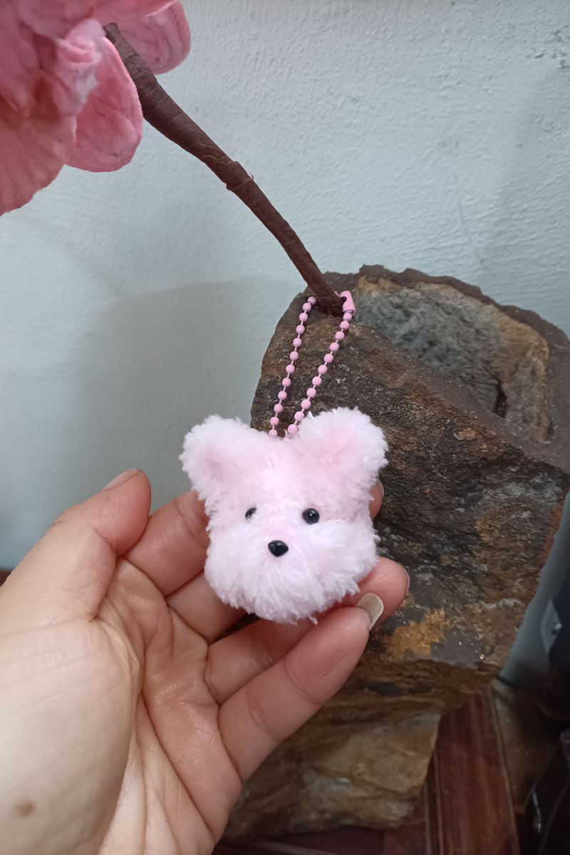 Handmade Pipe Cleaner Coral Fleece Dog Pendant (Brown and Pink)