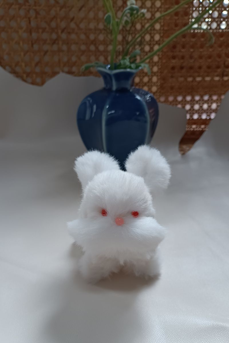 Handmade Large Pipe Cleaner Fleece Bunny (White and Pink)