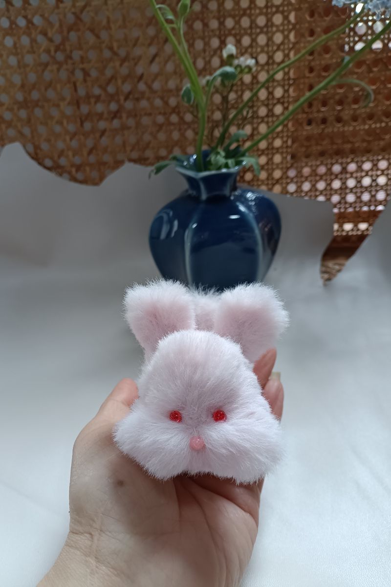 Handmade Large Pipe Cleaner Fleece Bunny (White and Pink)