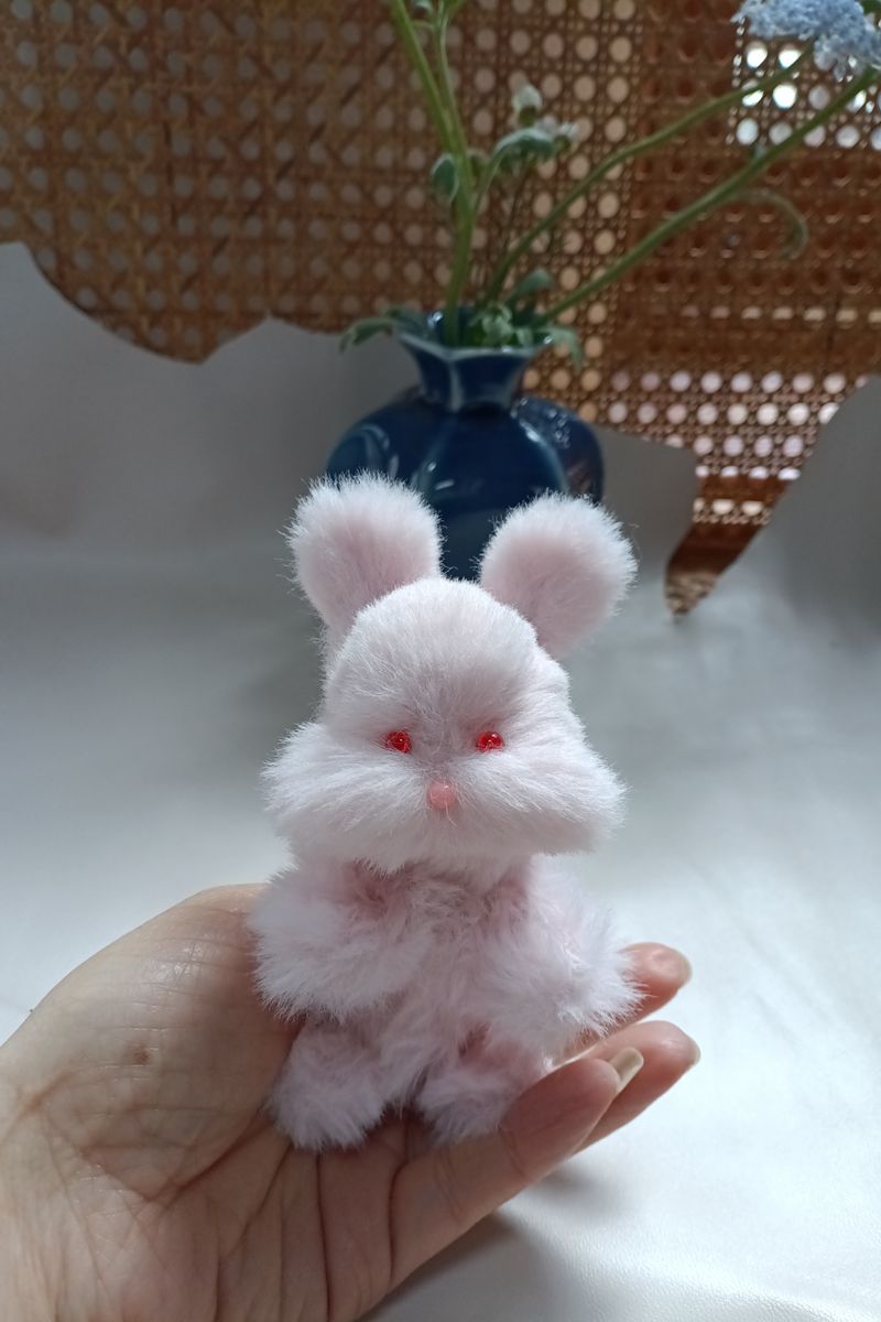 Handmade Large Pipe Cleaner Fleece Bunny (White and Pink)
