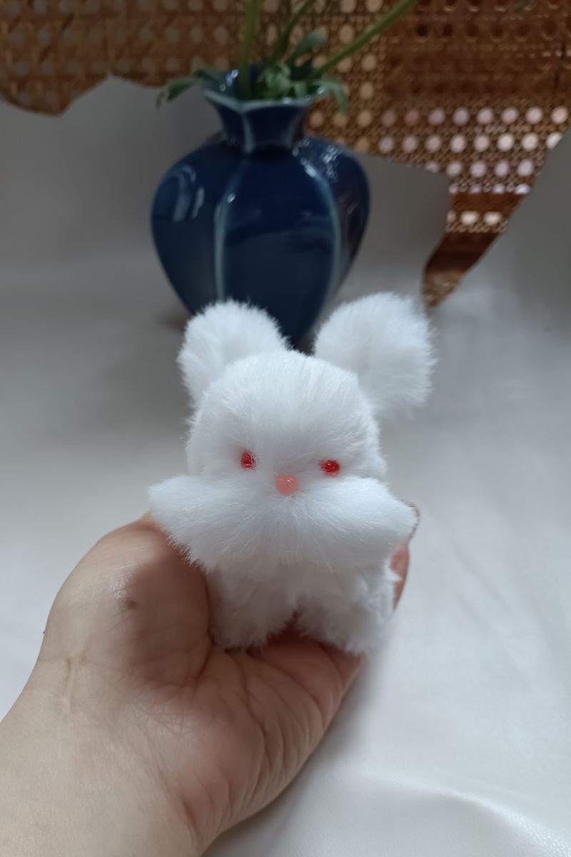 Handmade Large Pipe Cleaner Fleece Bunny (White and Pink)