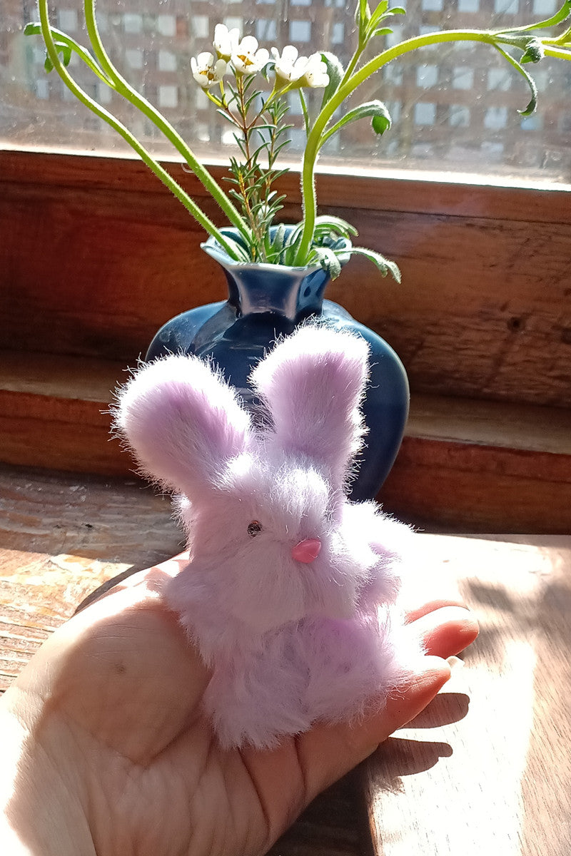 Handmade Small Pipe Cleaner Furry Bunny (Pink and Purple)