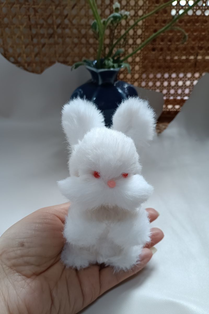 Handmade Large Pipe Cleaner Fleece Bunny (White and Pink)