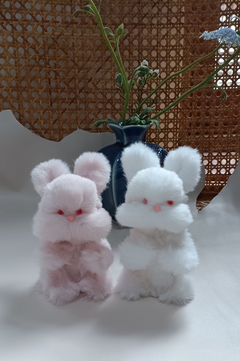 Handmade Large Pipe Cleaner Fleece Bunny (White and Pink)