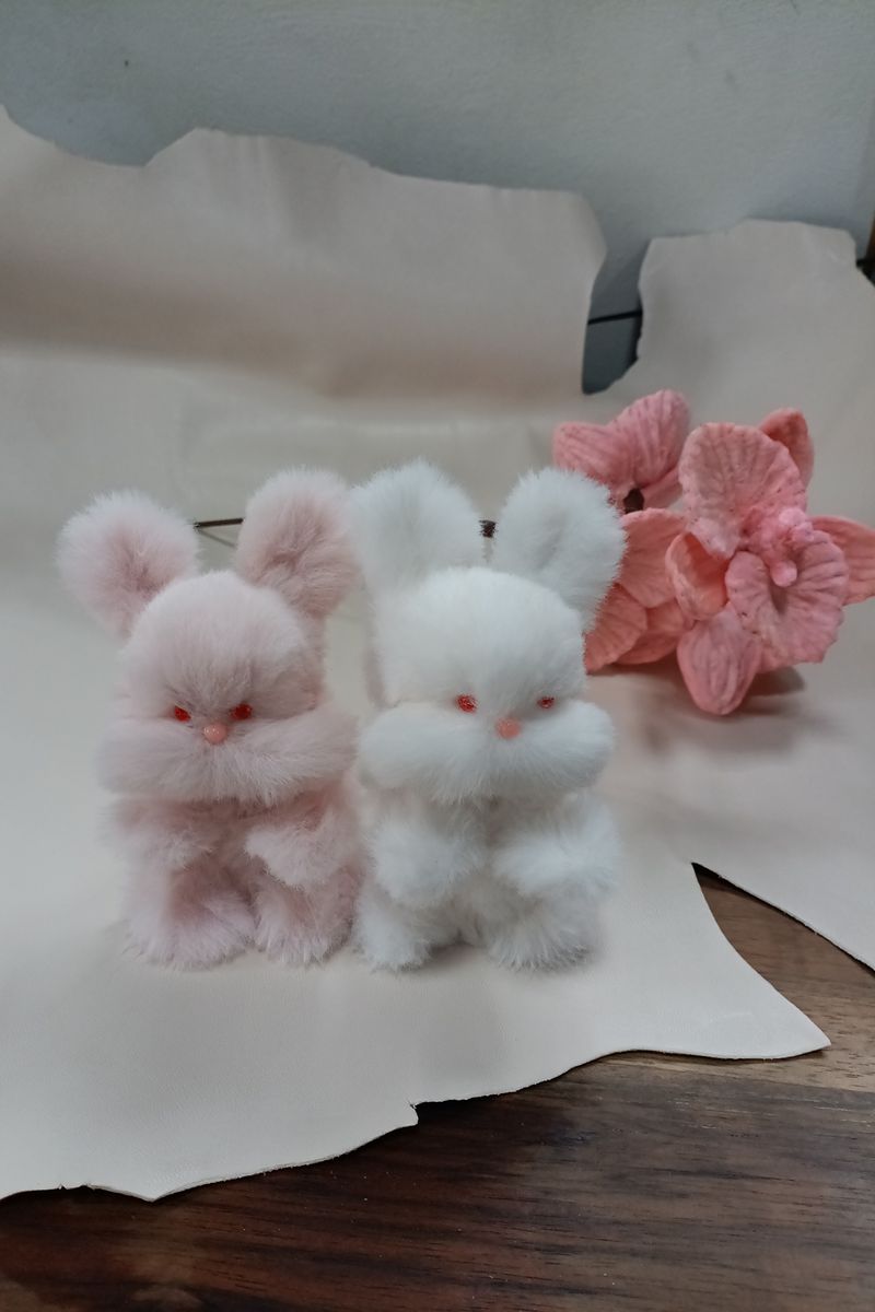 Handmade Large Pipe Cleaner Fleece Bunny (White and Pink)