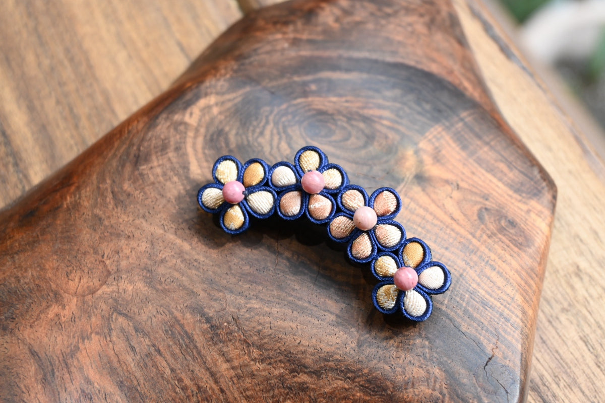Handmade Four-Flower Original Knot Button Brooch (Red, Purple, and Blue)