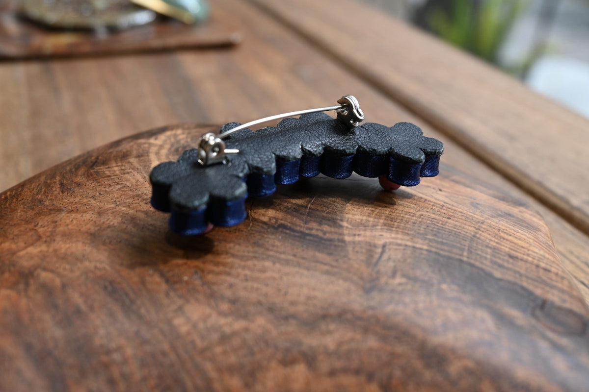 Handmade Four-Flower Original Knot Button Brooch (Red, Purple, and Blue)