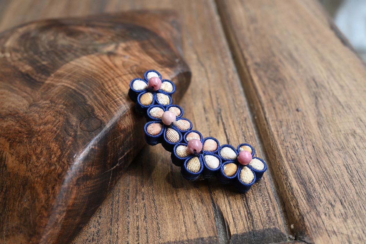 Handmade Four-Flower Original Knot Button Brooch (Red, Purple, and Blue)