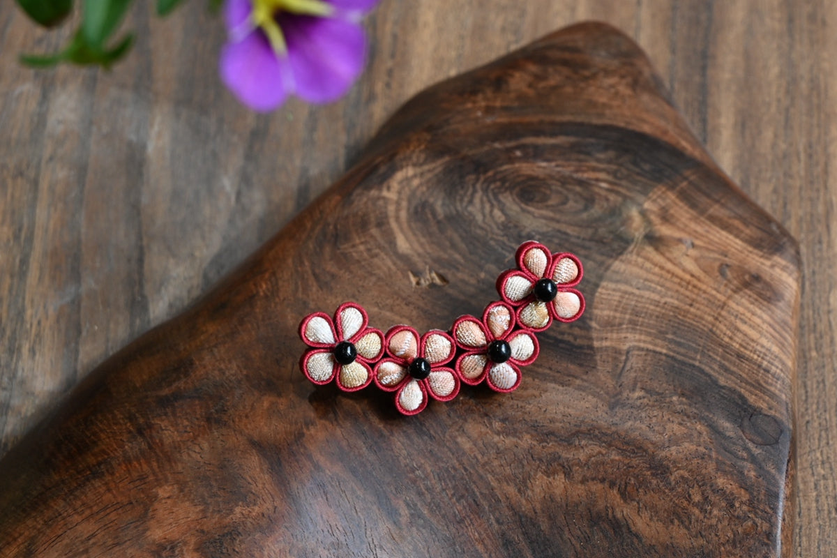 Handmade Four-Flower Original Knot Button Brooch (Red, Purple, and Blue)