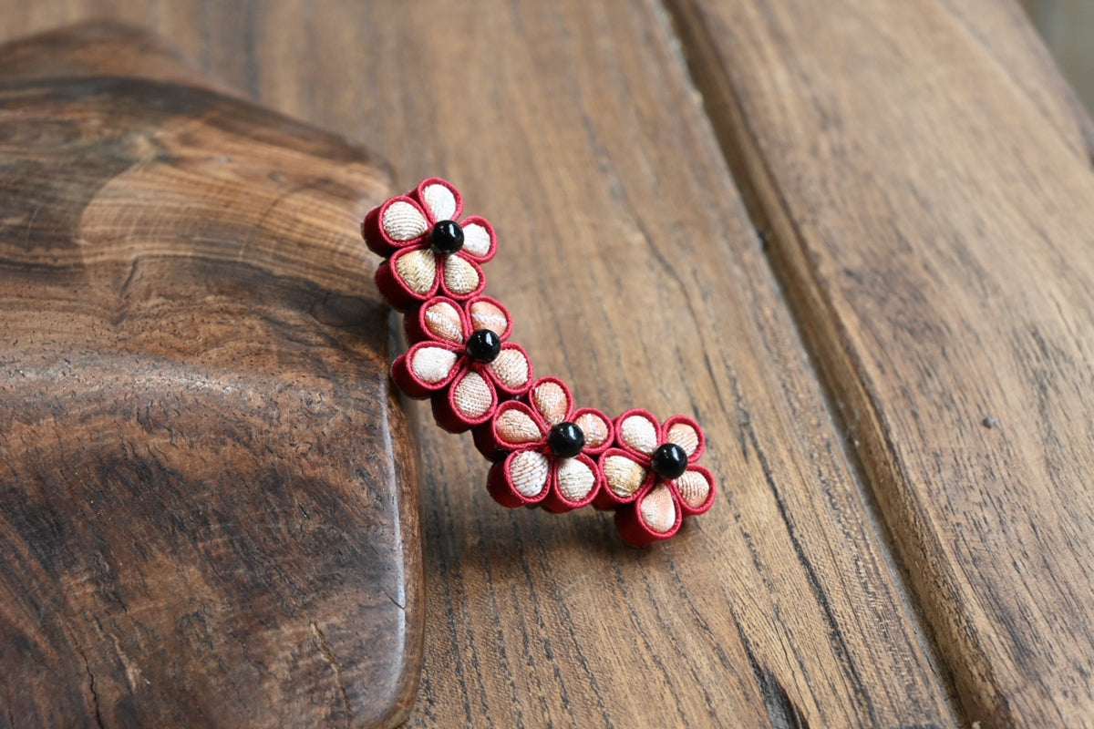 Handmade Four-Flower Original Knot Button Brooch (Red, Purple, and Blue)