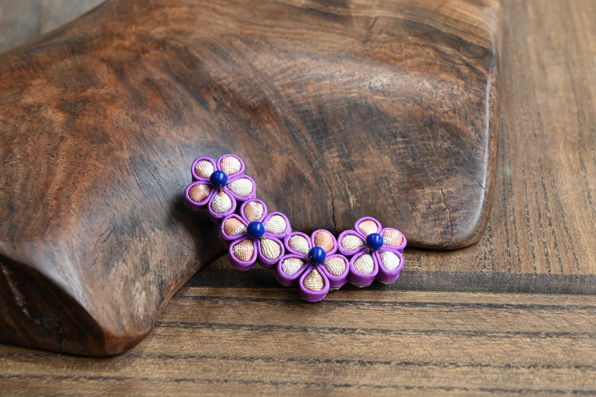 Handmade Four-Flower Original Knot Button Brooch (Red, Purple, and Blue)