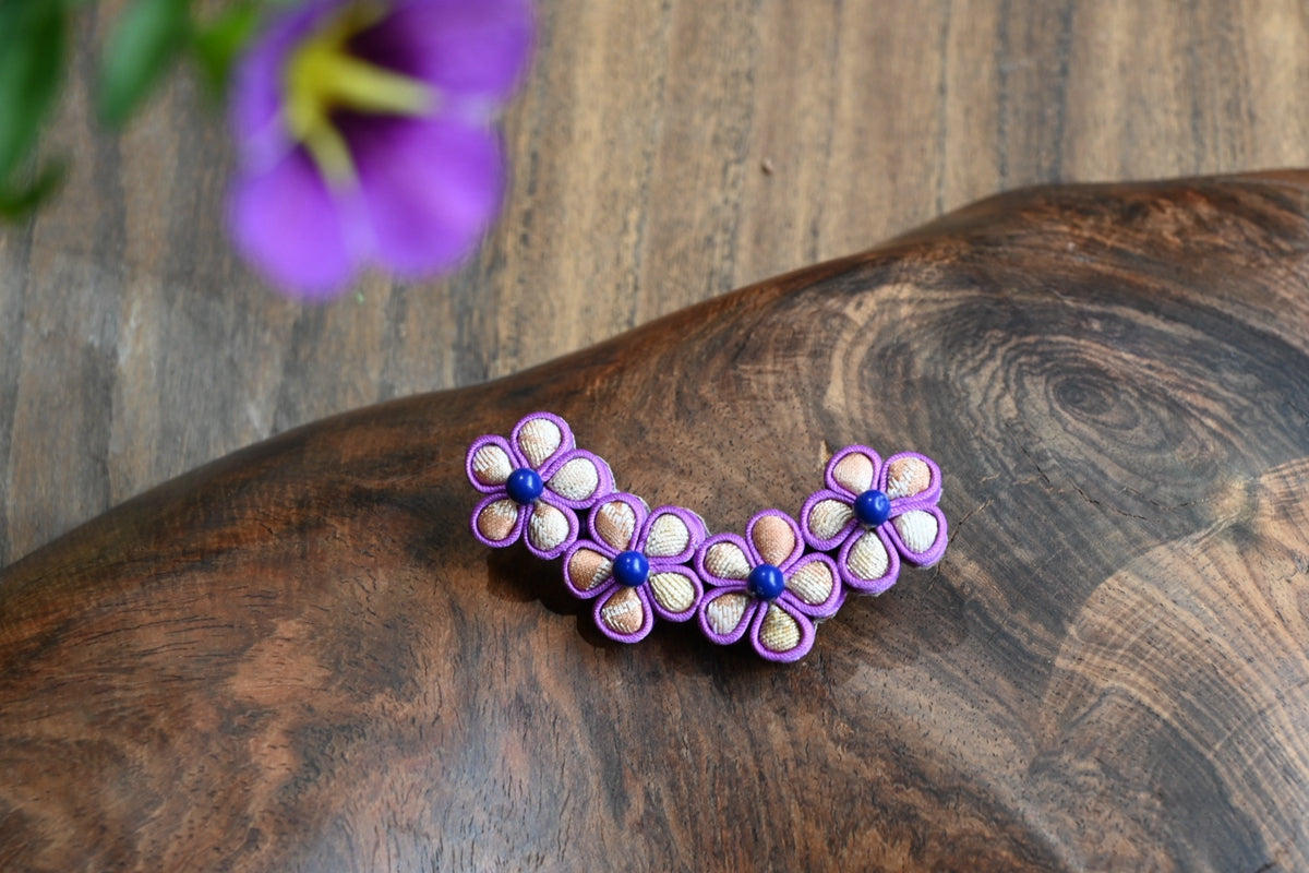 Handmade Four-Flower Original Knot Button Brooch (Red, Purple, and Blue)