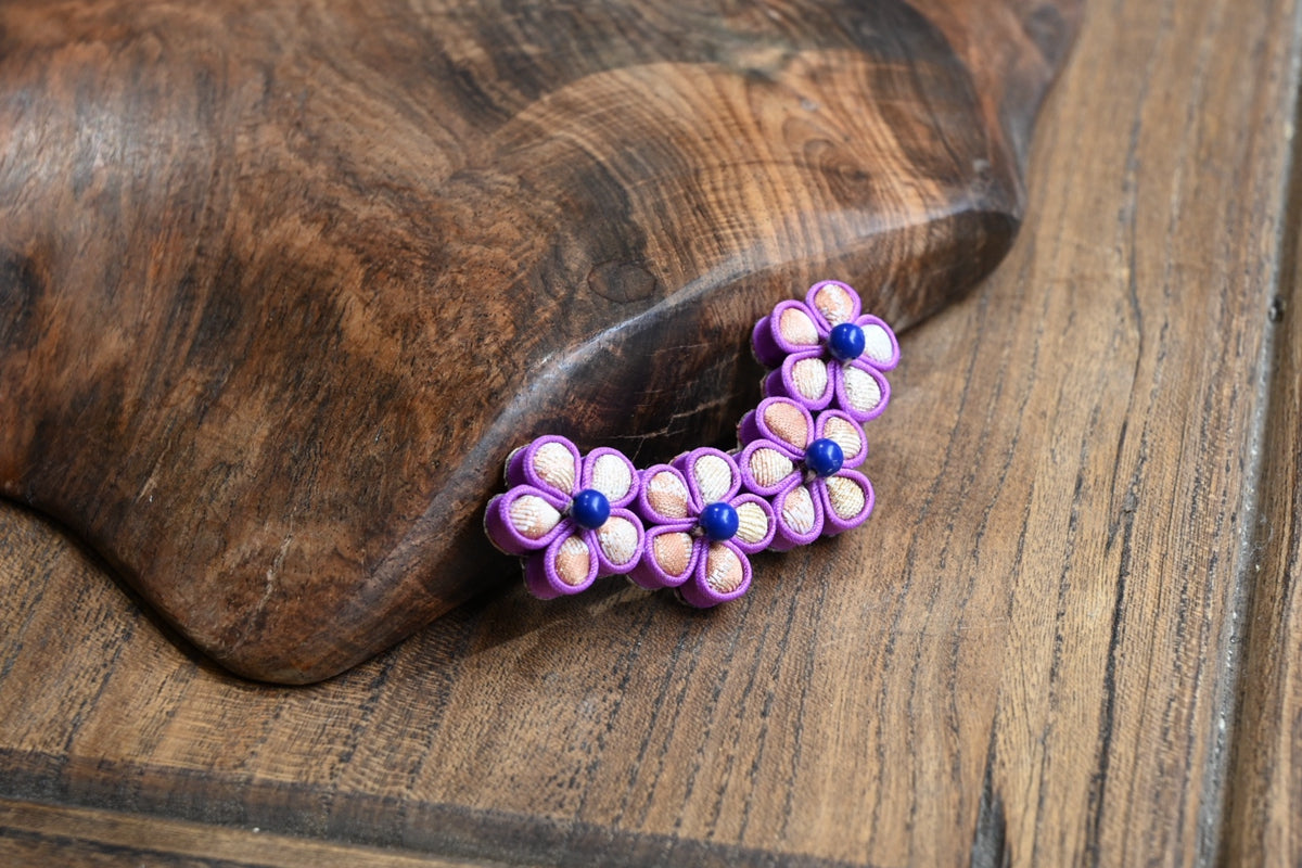 Handmade Four-Flower Original Knot Button Brooch (Red, Purple, and Blue)