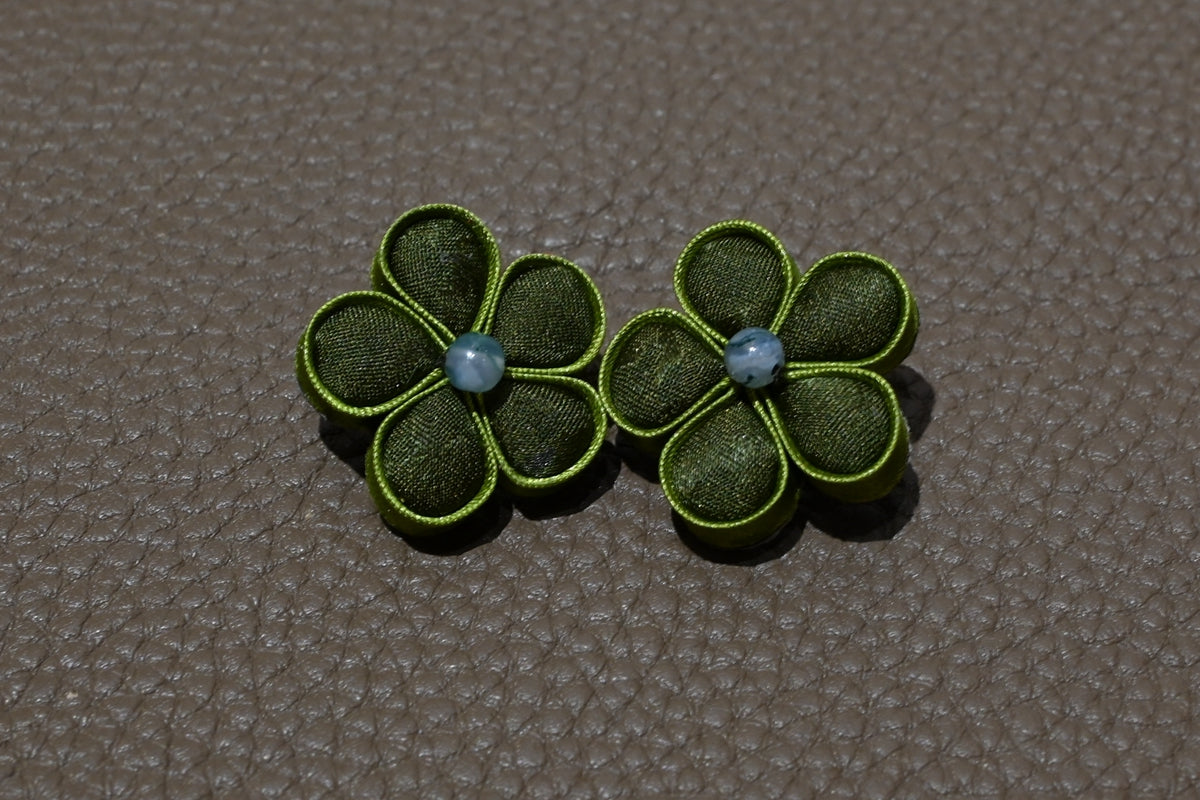 Handmade Knotted Flower Earrings (Red, Green, and Gold)