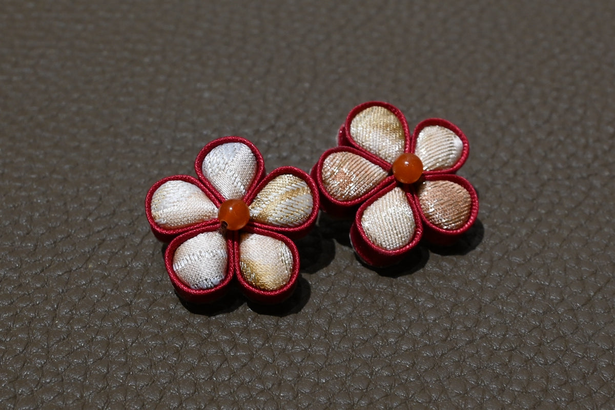 Handmade Knotted Flower Earrings (Red, Green, and Gold)
