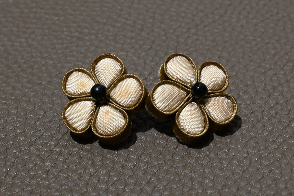 Handmade Knotted Flower Earrings (Red, Green, and Gold)