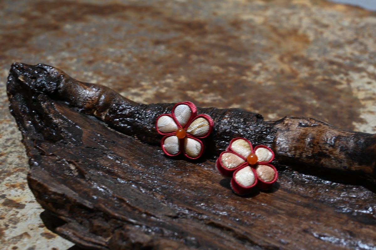 Handmade Knotted Flower Earrings (Red, Green, and Gold)