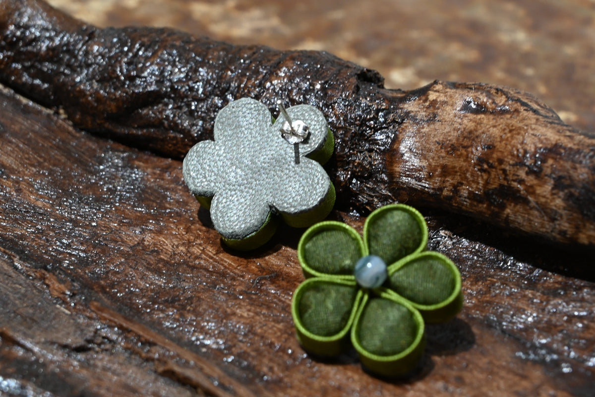 Handmade Knotted Flower Earrings (Red, Green, and Gold)