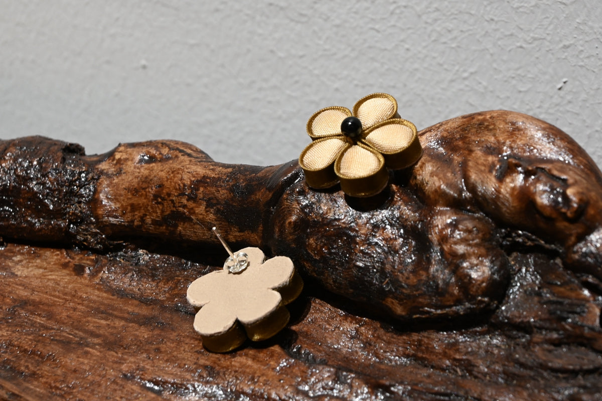 Handmade Knotted Flower Earrings (Red, Green, and Gold)