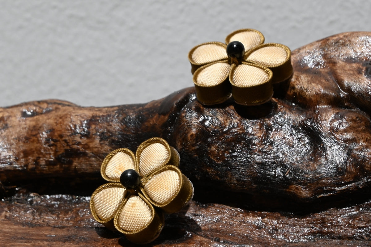 Handmade Knotted Flower Earrings (Red, Green, and Gold)
