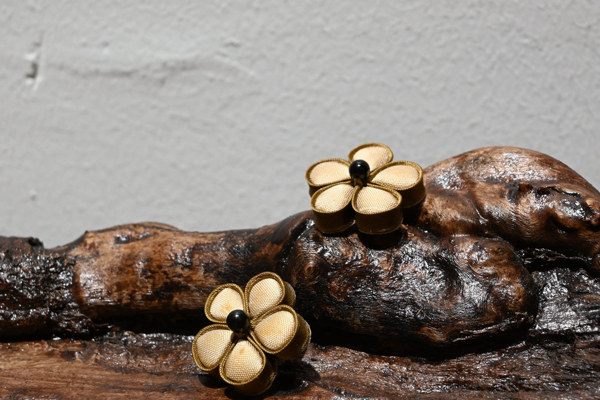 Handmade Knotted Flower Earrings (Red, Green, and Gold)