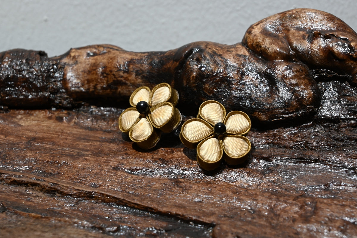 Handmade Knotted Flower Earrings (Red, Green, and Gold)