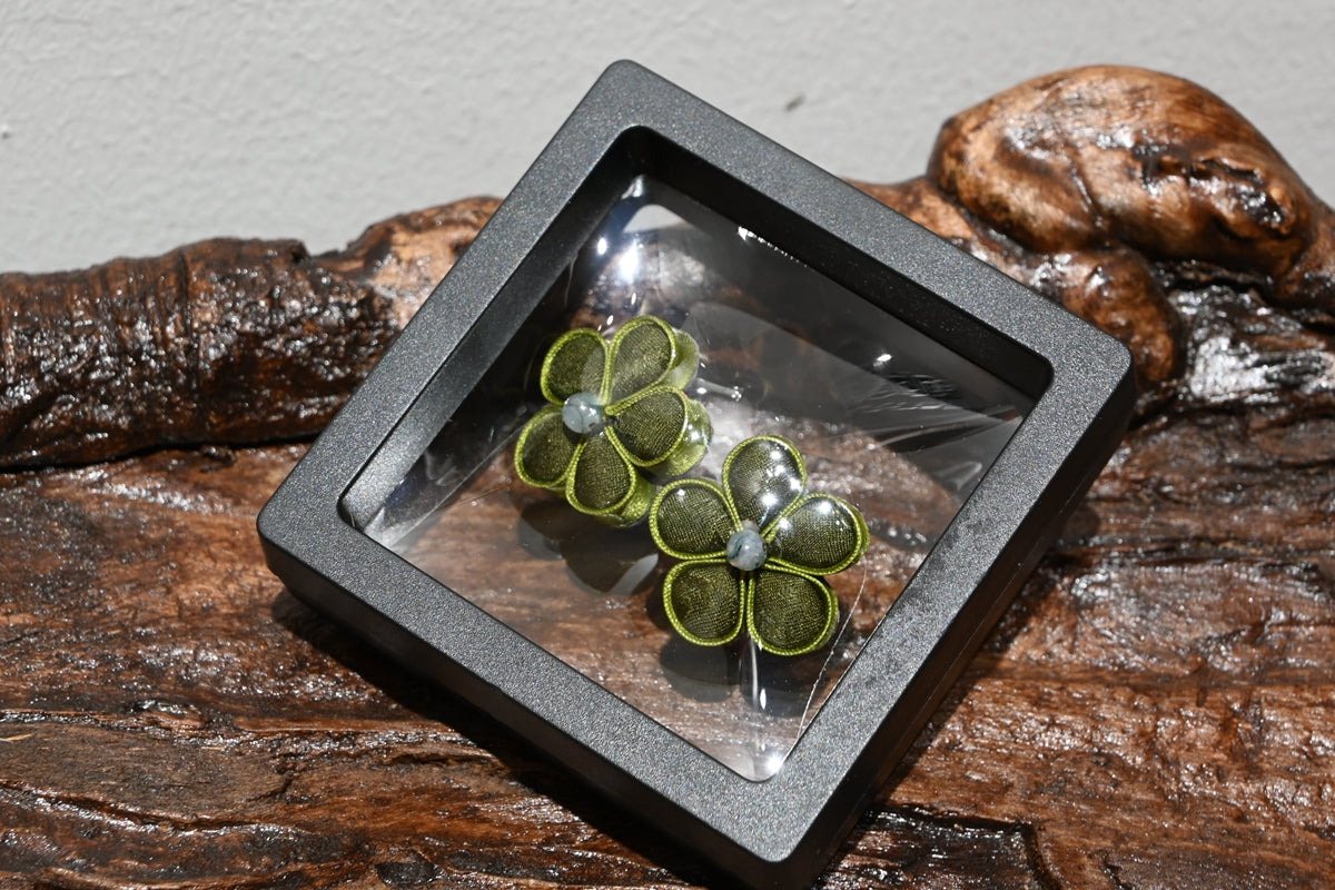 Handmade Knotted Flower Earrings (Red, Green, and Gold)