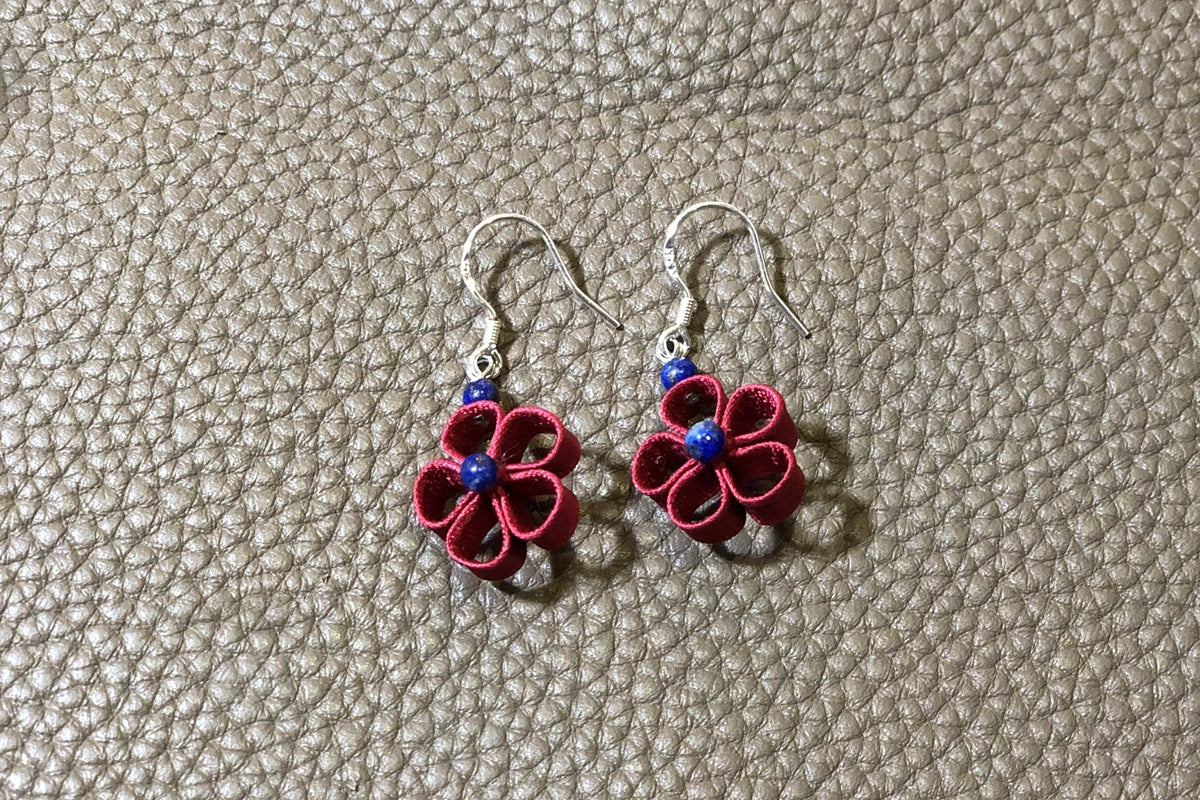 Handmade Flower Earrings (Green, Red, and Blue)
