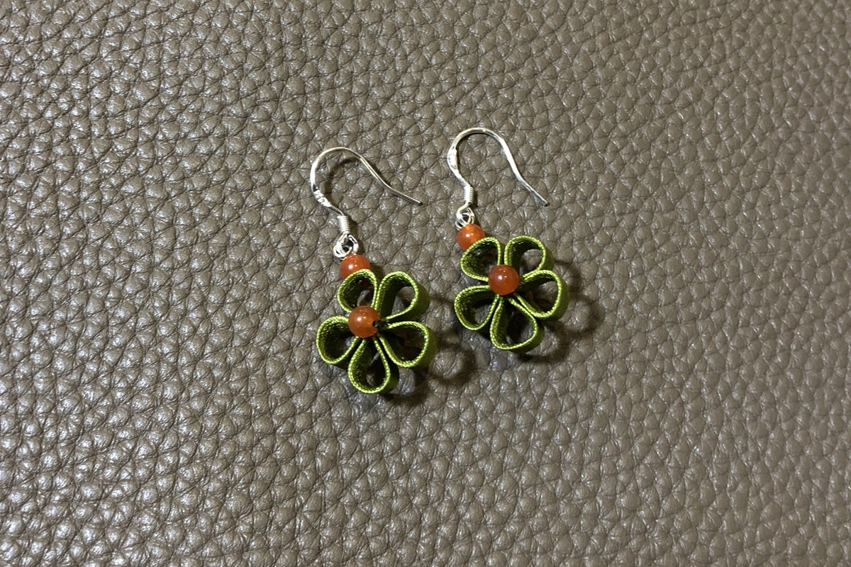 Handmade Flower Earrings (Green, Red, and Blue)