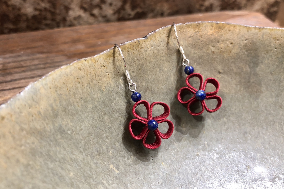 Handmade Flower Earrings (Green, Red, and Blue)