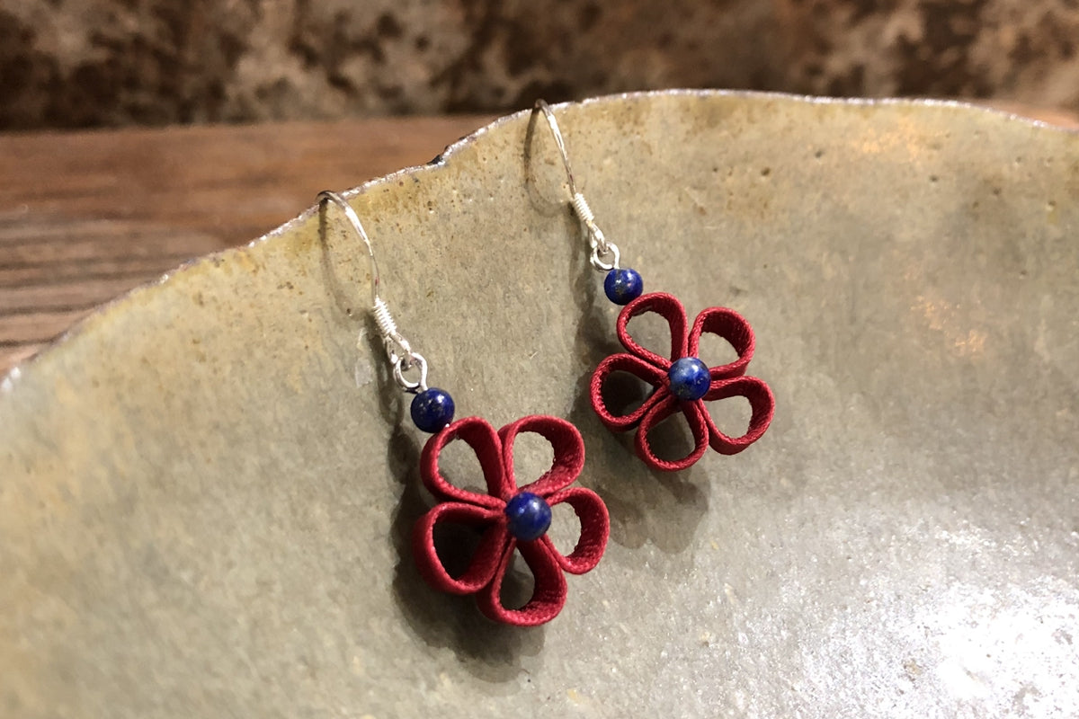 Handmade Flower Earrings (Green, Red, and Blue)
