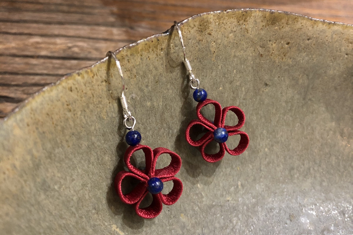 Handmade Flower Earrings (Green, Red, and Blue)