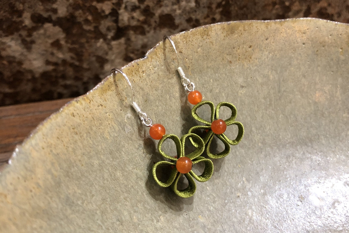 Handmade Flower Earrings (Green, Red, and Blue)