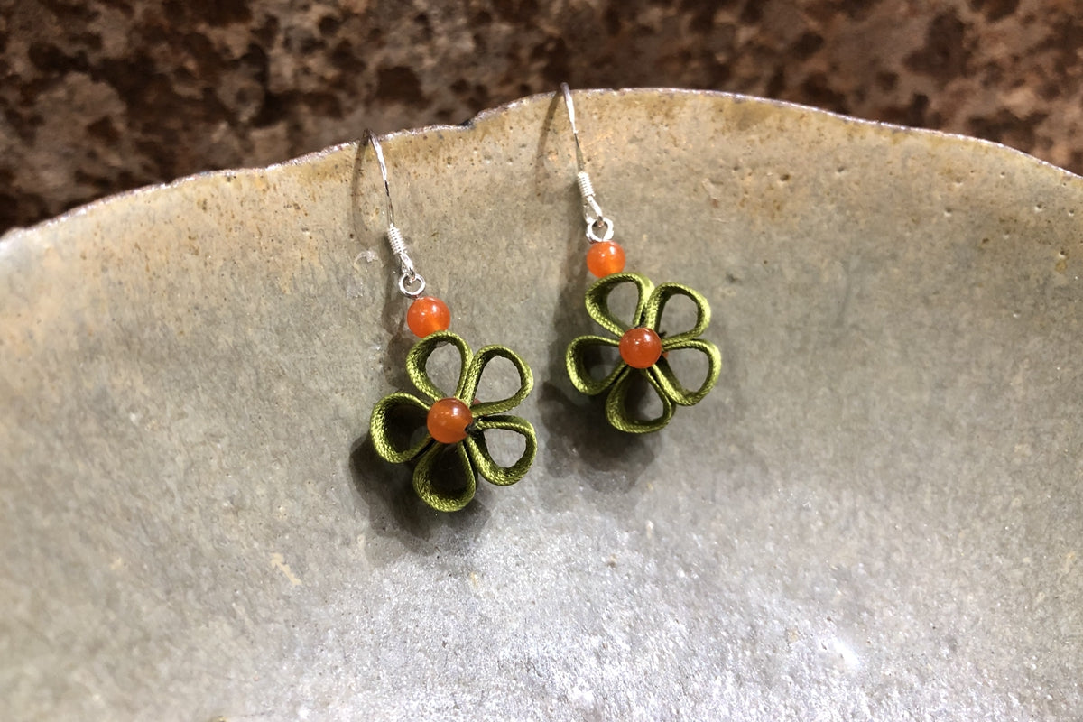 Handmade Flower Earrings (Green, Red, and Blue)