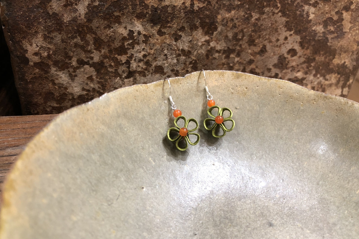 Handmade Flower Earrings (Green, Red, and Blue)