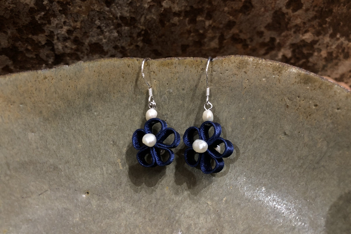 Handmade Flower Earrings (Green, Red, and Blue)