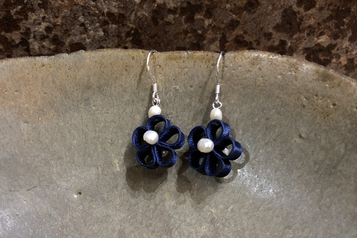 Handmade Flower Earrings (Green, Red, and Blue)