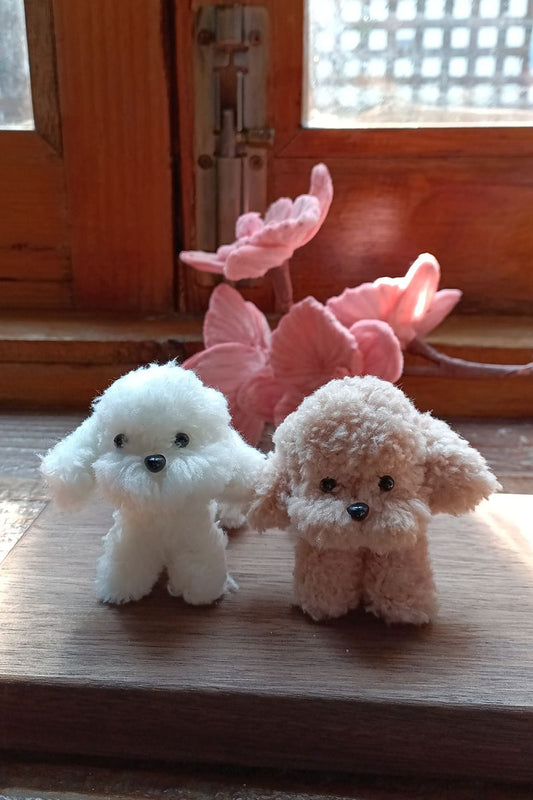Handmade Small Pipe Cleaner Coral Fleece Dog (White and Caramel)