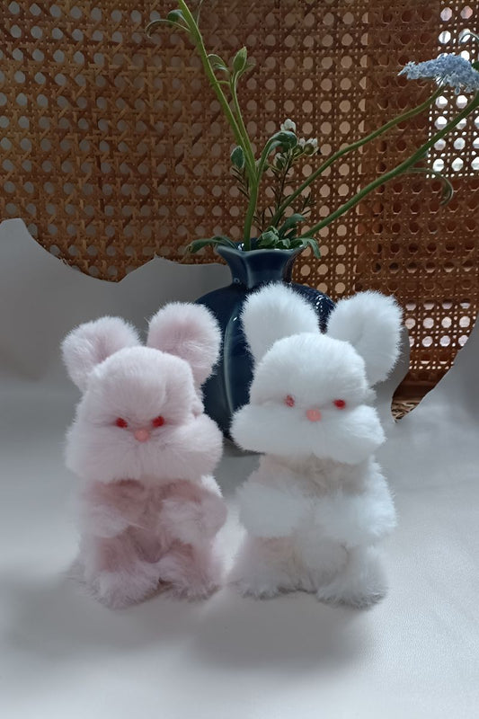 Handmade Large Pipe Cleaner Fleece Bunny (White and Pink)
