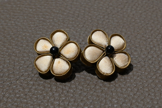 Handmade Knotted Flower Earrings (Red, Green, and Gold)